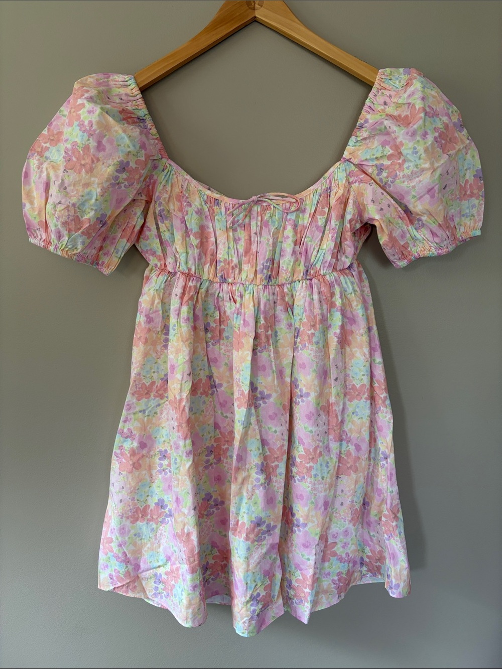 For Love & Lemons Kennedy Floral Puff Sleeve Mini‎ Dress Medium Pastel NWT